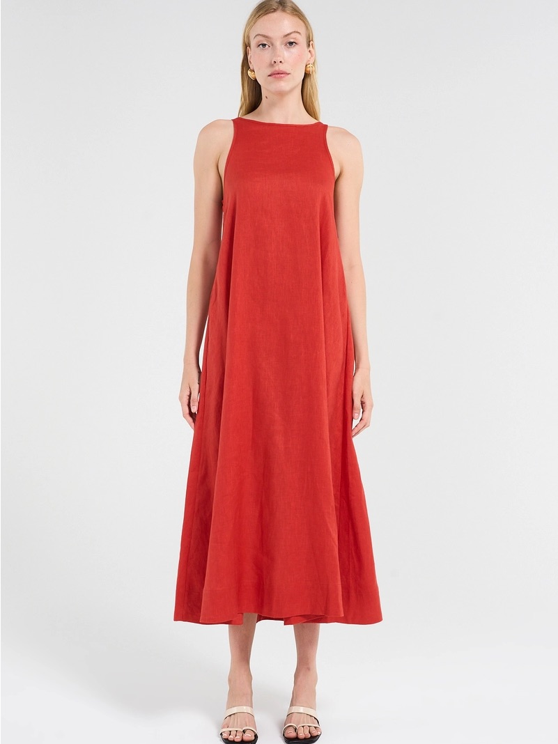 Maude Club Palmer 100% Linen High Neck Sleeveless Dress